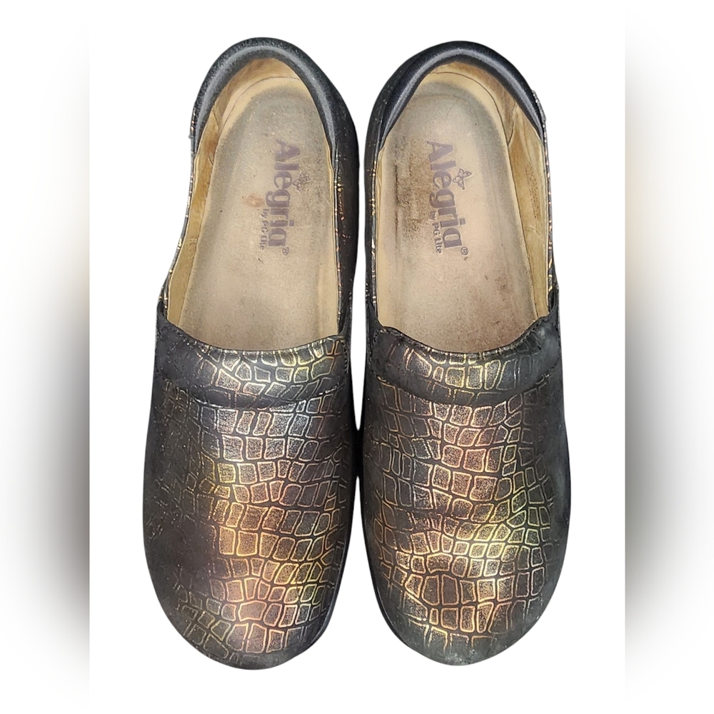 ALEGRIA Keli Fancy Giraffe Gold and Black Clogs, Womens 38 EU (8-8.5 US) - Picture 4 of 10